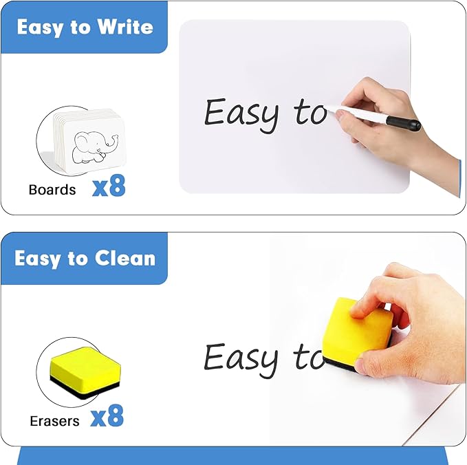 Dry Erase Lapboards, HERKKA 8 Pack Double Sided Small Dry Erase Whiteboards 9 x 12.5 Inch with 8 Erasers, Small Dry Erase Boards for Classroom Teacher Supplies, Personal White Boards for Students