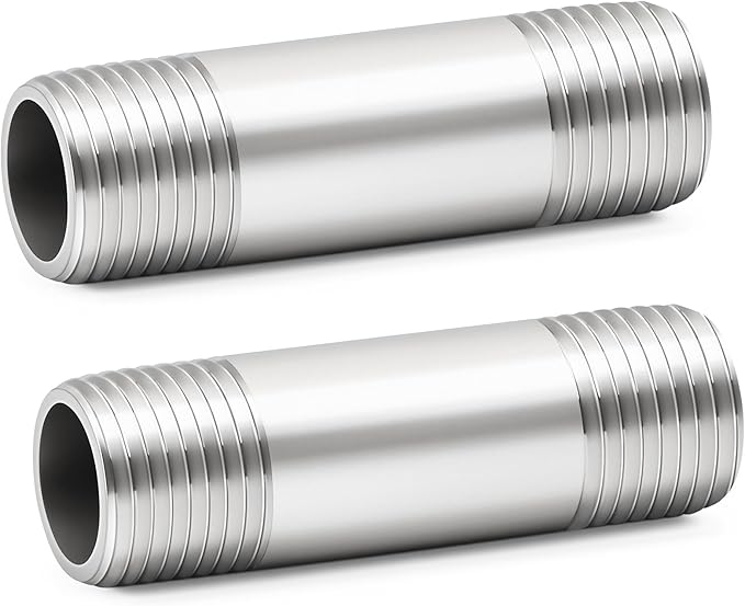ChillWaves 304 Stainless Steel Pipe Fitting, Nipple Cast Pipe 3/4" NPT Male x 3/4" NPT Male Thread 4" Length(100MM)(2-PACK)
