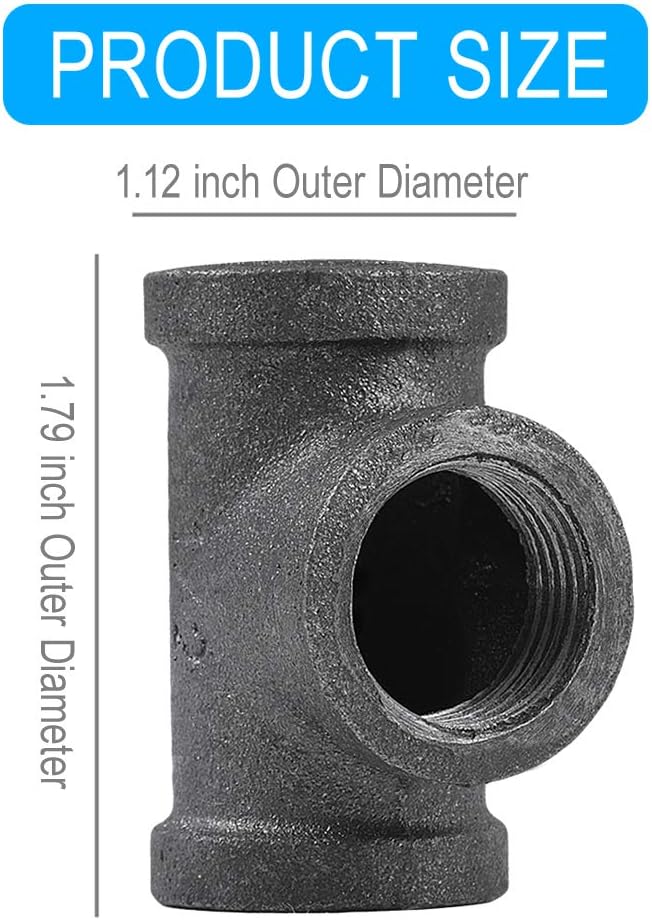 20 Pack 1/2 Inch Tee Threaded Pipe Fittings, Cast Pipe Fittings for DIY Furniture Decorative, Steampunk Industrial Vintage Style.