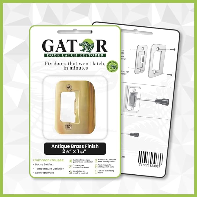 Gator Door Strike Plate with Screws, – 2-1/4" by 1-3/4" Universal Latch Restorer Alloy Steel Lock Hardware for Interior and Exterior Doors, Replacement Door Latch Plate | Bright Brass 4-Pack