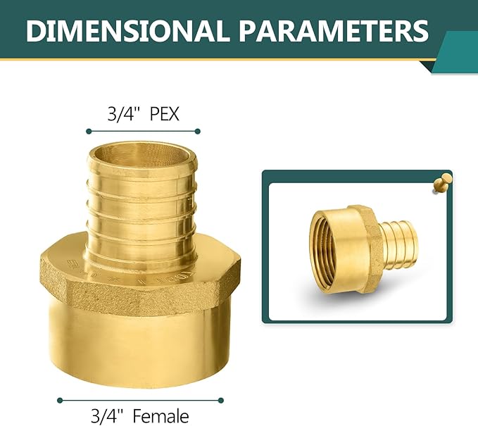 50-Pack PEX Fittings Niikappu 3/4" x 3/4" NPT Female Threaded Adapter, Brass Pex Crimp Adapters for PEX Pipes, ASTM F1807