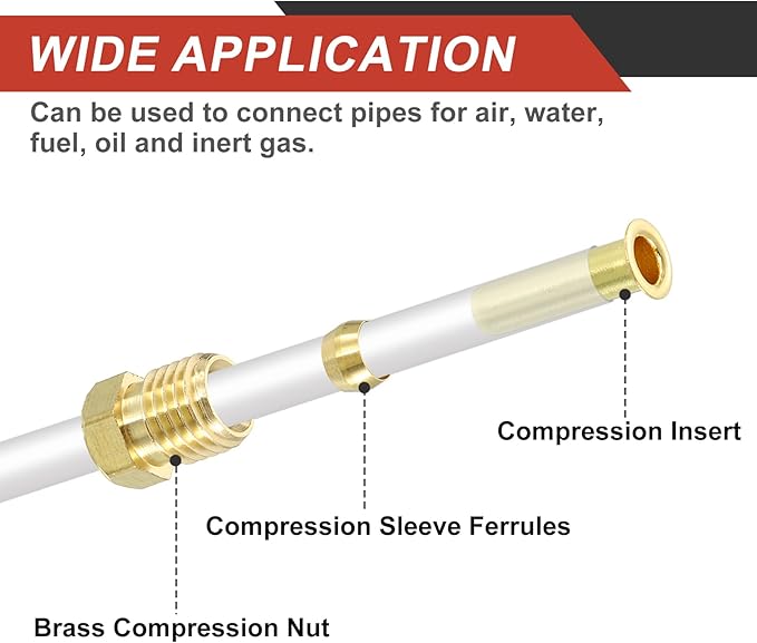 uxcell 5Pcs Fit for 5.9mm(1/4") Tube ID Brass Compression Fitting, Insert Tube Support Compression Sleeve Fitting, Sleeve Ferrules for Water Oil Air Pipe