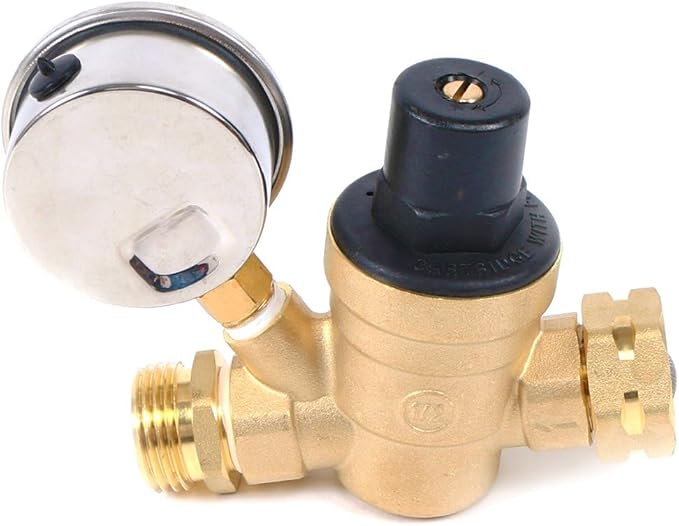 U.S. Solid 3/4" GHT RV Water Pressure Regulator, Adjustable Lead-Free Brass Water Regulator Valve with Gauge & Filter for RV, Camper & Garden Hose(20-PACK)