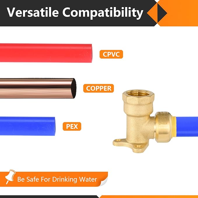 20-Pack HeSun Pushfit Drop-ear Elbow, 3/4" Female NPT x 3/4" Push to Connect Plumbing Fittings with Disconnect Clip, Brass Push-fit Fittings for PEX, Copper, CPVC, PE-RT Pipes(PF073-20)