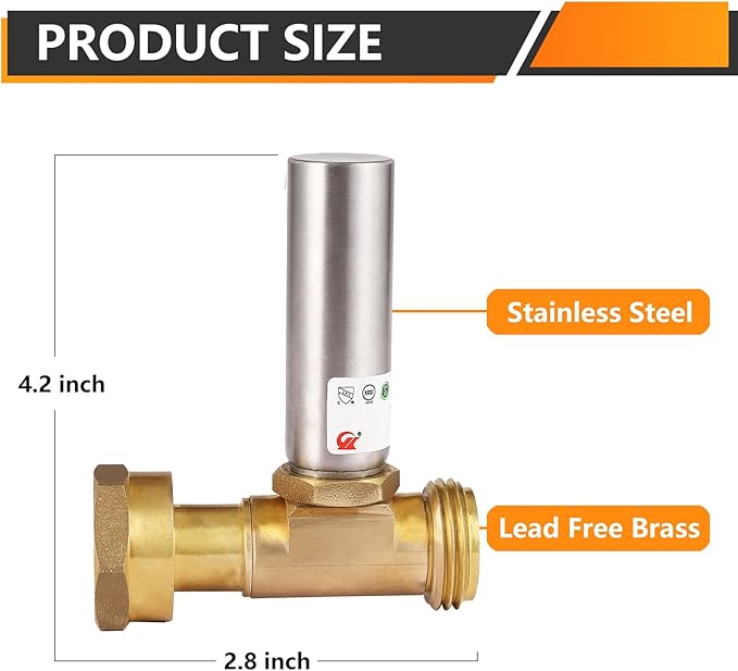 10-Pack HeSun Straight Water Hammer Arrestor for Washing Machine, 3/4" GHT Male x 3/4" GHT Female Connection, Stainless Steel Hammer Arrestor, Reduce Laundry Washer Knock Noise(HAMMER020-10)