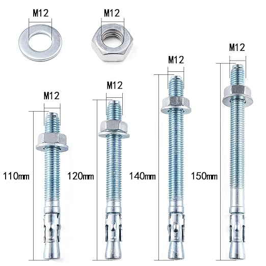 20 Pcs M12 4 Sizes Wedge Anchors - Concrete Anchors for Cement, Concrete & Steel - Base Plate & Wedge Anchor Bolts with Screws Kit (20, M12 Wedge Anchors Set)