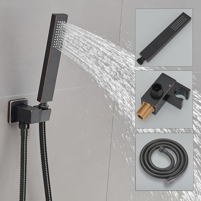 Oil Rubbed Bronze Shower System 16 Inch Bathroom Rain Mixer Shower Combo Set Wall Mounted Rainfall Shower Head and Handheld System Shower Faucet Set Rough-in Valve Body and Trim Kit