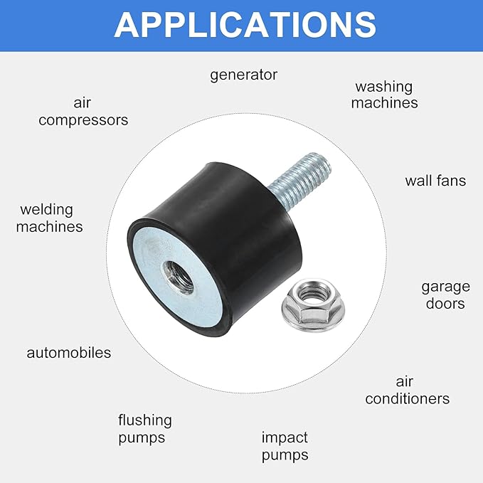 uxcell M5 Rubber Mounts, 4Pcs 20x15mm(DxH) Rubber Cylindrical Anti Vibration Isolator Shock Absorber with Lock Nut for Car Bobbin Generator Air Compressors