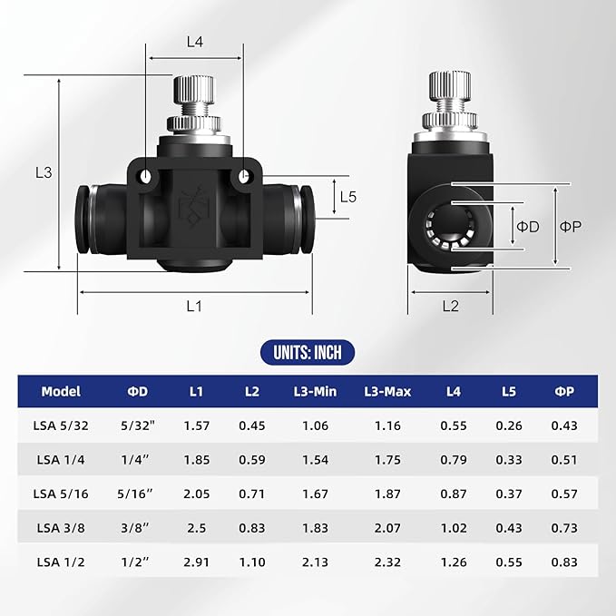 5/16(8mm) Push To Connect Valves,Pneumatic 5/16(8mm) Air Control Valve,Quick Push To Connects Fittings,Throttle Flow Speed Controller