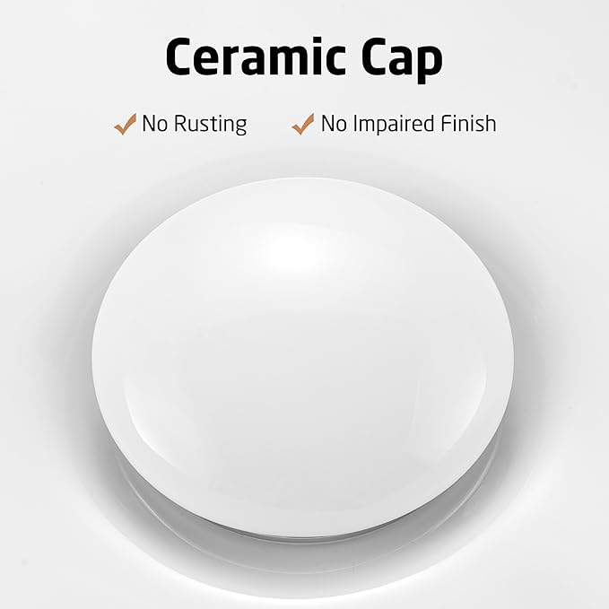 KES Bathroom Sink Drain Without Overflow, Pop Up Drain for Bathroom Sink, Bathroom Sink Stopper (White Ceramic Cap and All-Metal Body), S2008D-CW