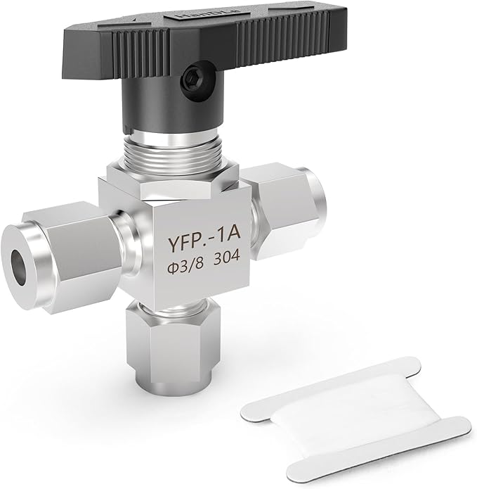 TAISHER 1PCS 304 Stainless Steel 3 Way Compression Tube Valve, 3/8" Tube OD x 3/8" Tube OD x 3/8" Tube OD Adapter