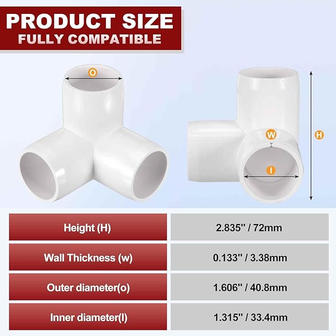 10Pcs 1" Elbow PVC Fitting, SCH40 3-Way Tee Furniture Grade PVC Pipe Fitting, DIY Corner Elbow Connector for Building Furniture, Greenhouse Frame Connection, Socket x Socket, White