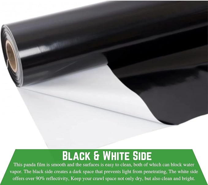 Farm Plastic Supply Crawl Space Vapor Barrier, 20 mil - Thick Plastic Sheeting, Drop Cloth Moisture Barrier for Crawl Space Encapsulation, Heavy Duty Polyethylene, Black & White Panda Film (48' x 100)