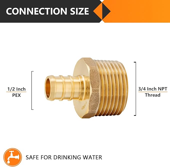 HeSun 50-Pack PEX Fittings, 1/2" PEX x 3/4" Male NPT, Brass Pex Male Adapter, Crimp Fitting for Pex Pipes, ASTM F1807