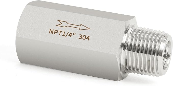 ChillWaves 304 Stainless Steel In-Line Siamese Check Valve 1/4" NPT Male x 1/4" NPT Female Thread, One-Way Non-return Check Valve，Prevent Water Back-flow(1-PACK)