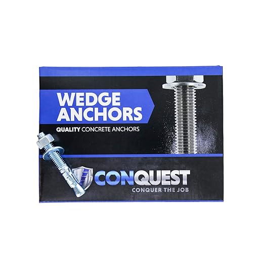Conquest Zinc Plated Carbon Steel Concrete Wedge Anchors 3/8" x 2 3/4" - Heavy Duty Anchor Bolts for Interior Dry Environments and General Purpose Use (50 Pack)