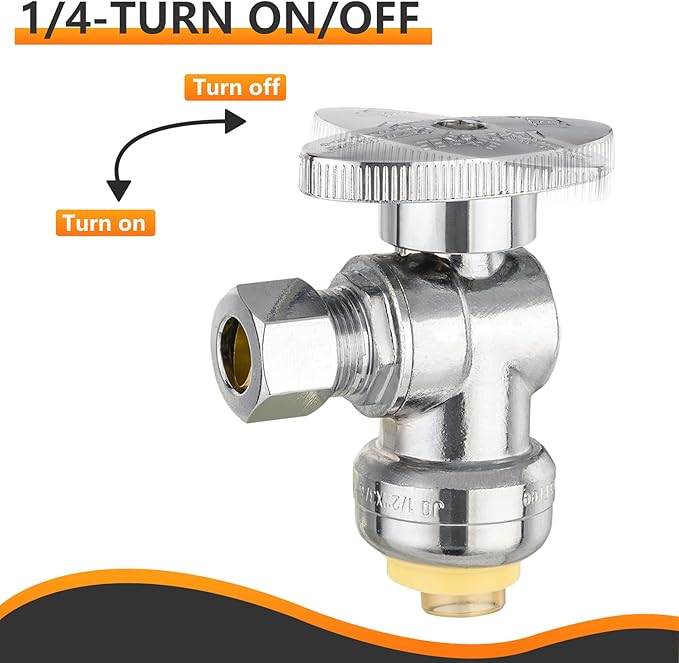 HeSun 20-PCs Push-Fit Angle Stop Valve, 1/2" Push x 1/4" OD Compression Angle Stop, 1/4 Turn Water Shut Off Valve for Bathroom with Disconnect Clip Tool