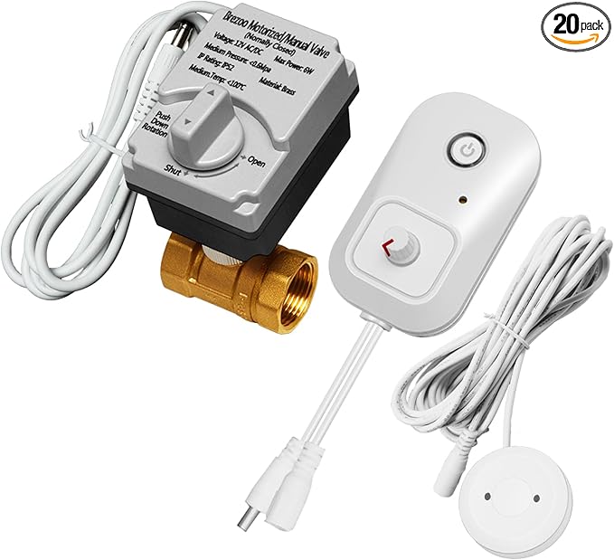 Water Leak Detector for Home, Water Alarm Leak Detector with Automatic Shutoff, Includes Leak Sensor and Water Valve, for 1-Inch Diameter Pipe, Protect Your Home from Water Damage