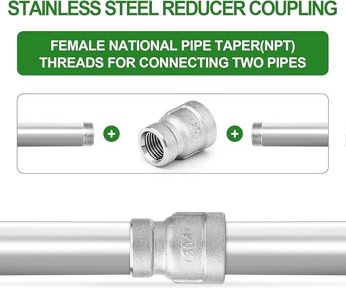 TAISHER 5PCS 304 Stainless Steel Cast Pipe Fitting, Reducer Coupling, 1/2" x 3/8" NPT Female Threaded