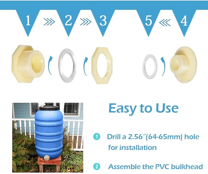 Quickun 1-1/2" ABS Bulkhead Water Tank Connector Adapter Fitting with Plugs Thru-Bulk Pipe Fitting (Set of 1)
