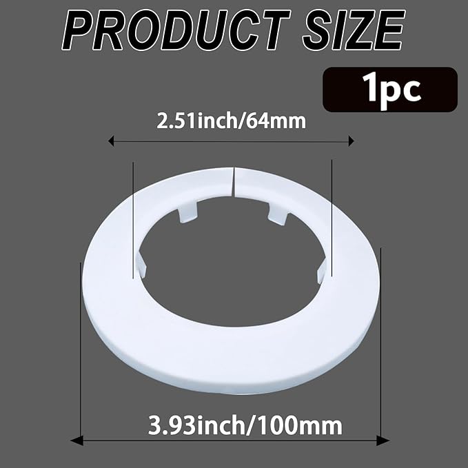 63mm Pipe Cover Decoration; Fit 2.48" Outer Diameter Pipe/Hole; White PP Plastic Escutcheon Collar; Snap-on Water Escutcheon Plate for Bathroom Kitchen Wall Tube Decor 1 Piece