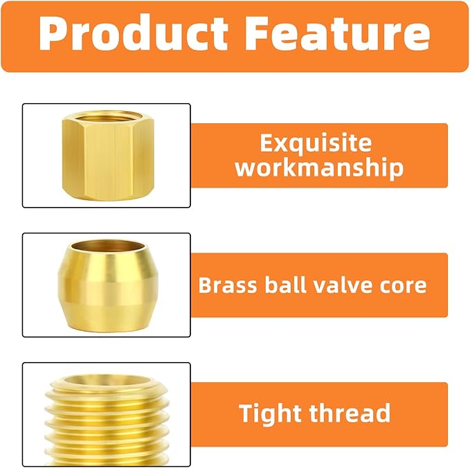 GASHER 5PCS Brass Compression Tube Pipe Fitting Connector, Tee，3/16" x 3/16" x 3/16" Tube OD Connector