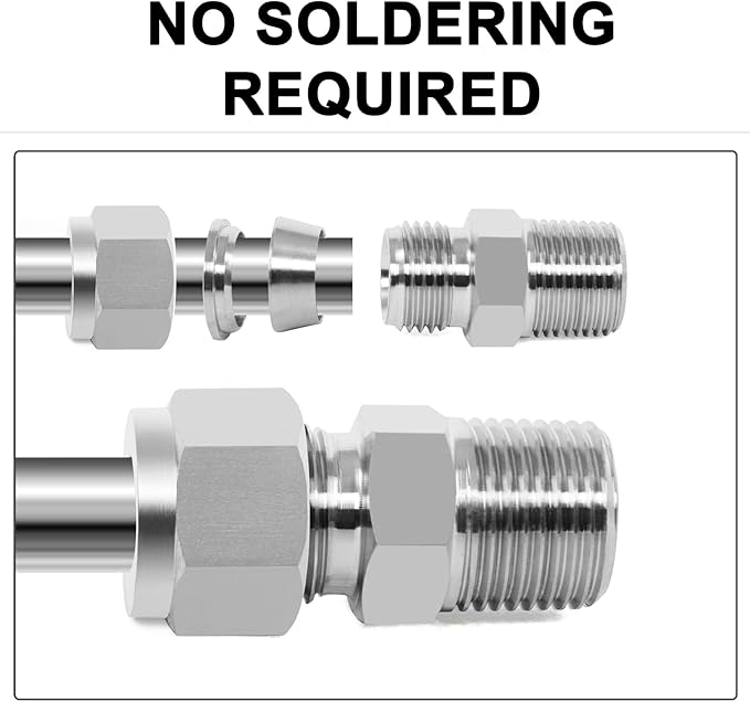 ChillWaves 304 Stainless Steel Compression Tube Fitting, 1/2" OD x 3/4" NPT Male Compression Union Connector(1-PACK)
