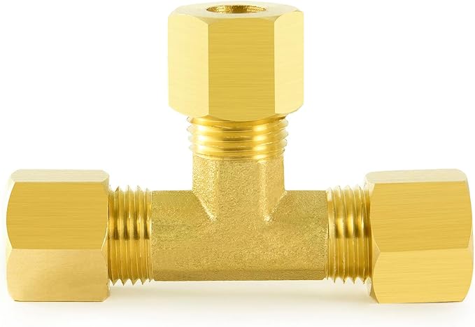 ChillWaves Brass Tee Compression Tube Fitting, 5/16" OD x 5/16" OD x 5/16" OD Compression Union Connector(5-PACK)