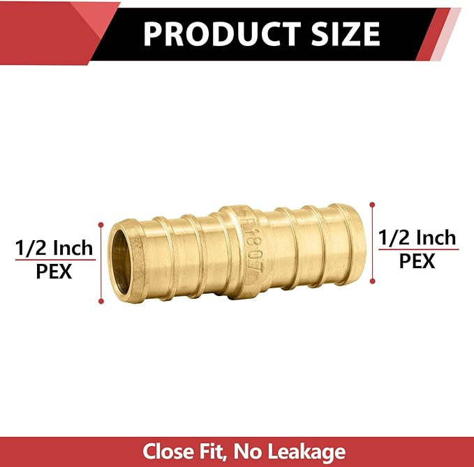 30 PCS EFIELD Pex Crimp 1/2 Inch x 1/2 Inch Straight Coupling Brass Fittings, ASTM F1807,(PEX1807002-30PCS)