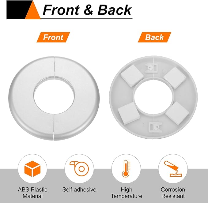 HARFINGTON 4pcs Wall Split Flange 78mm/3.1" Self-Adhesive Plumbing Cover Plates ABS Plastic Round Escutcheon Plate Buckle Design for Water Pipe Bathroom Kitchen Decoration, Silver Tone