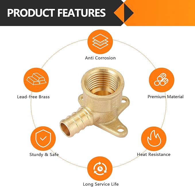 20-Pack HeSun PEX Fittings, 1/2" PEX x 1/2" Female NPT, 1/2 Inch Brass Crimp Drop Ear Elbow Fitting, ASTM F1807(PEX1807159-20)