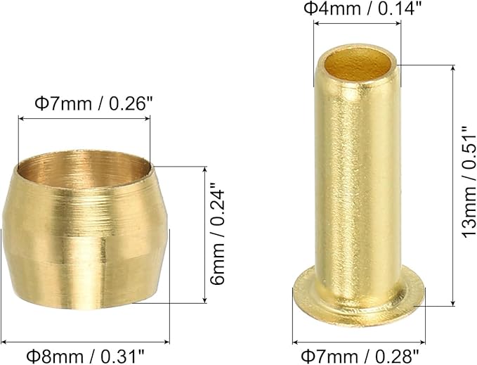 PATIKIL 1/4" Tube ID Compression Assortment Kit, 15 Set Brass Compression Sleeve Ferrule & Insert for Water Oil Air Pipe