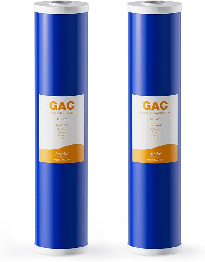 SimPure Whole House Water Filter Cartridges 20" x 4.5" GAC Granular Carbon Filter, For DB20P, DB20P-3, WHB20, GAC-20BB, RFC20-BB, 2 Pack