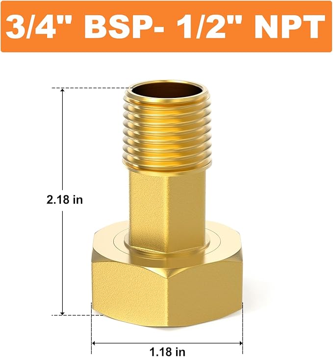 GASHER 2Pcs Brass Water Meter Pipe Fitting，1/2" NPT Male x 3/4" Female Adapter Pipe Fitting