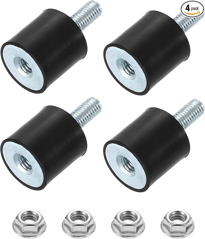 uxcell M8 Rubber Mounts, 4Pcs 25x25mm(DxH) Rubber Cylindrical Anti Vibration Isolator Shock Absorber with Lock Nut for Car Bobbin Generator Air Compressors