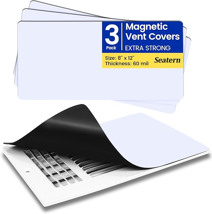 Magnetic Vent Covers, Extra Strong Magnets, White 8" x 12" (3 Pack) Ultra Thick 60mil, Complete Seal, Air Vent Covers for Home Floor, Ceiling, Wall Registers, HVAC, AC, RV, and Heater Vents