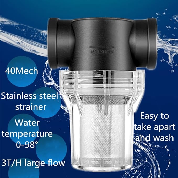 Sediment Filter 3/4 Female Thread Inline Filter Strainer for Garden Hose Pressure Washer RV with 200Mesh Screen Water Pump Strainer Filter