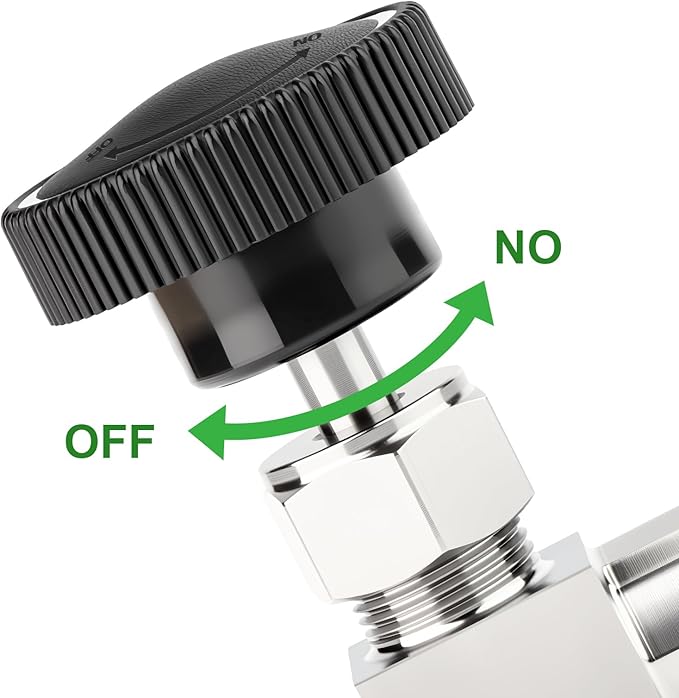 TAISHER 1PCS 304 Stainless Steel 90 Degree Needle Valve 3/8" NPT Male x 3/8" NPT Female For Flow Control Water Gas Oil With Nipple