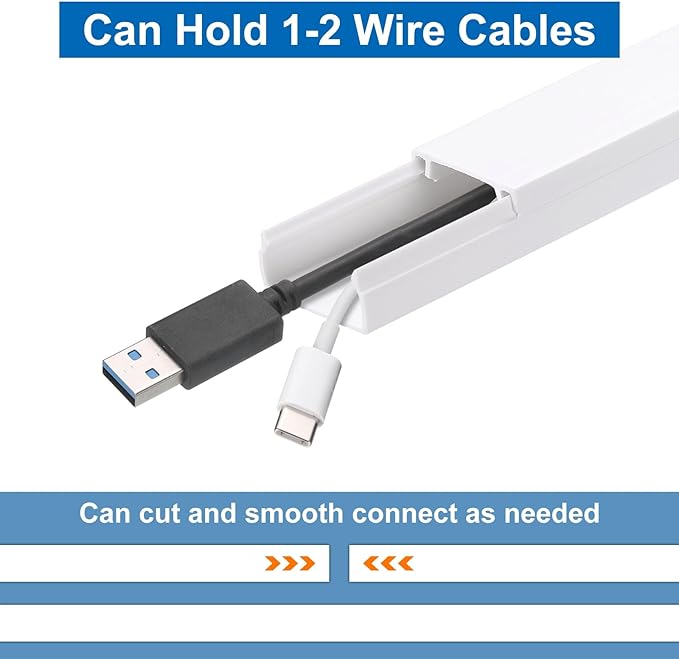 HARFINGTON 4pcs Cord Hider Wall 15inx0.8inx0.4in (LxWxH) PVC Cable Cover Self Adhesive Wire Hider Wall Mounted TV Cable Raceway for Cables Management (60in Total Length),White