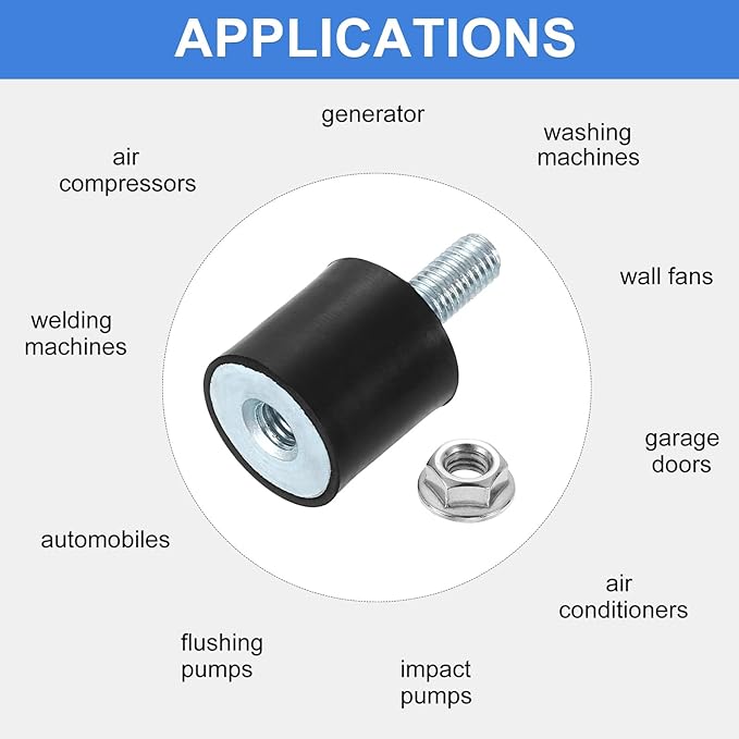 uxcell M8 Rubber Mounts, 4Pcs 25x25mm(DxH) Rubber Cylindrical Anti Vibration Isolator Shock Absorber with Lock Nut for Car Bobbin Generator Air Compressors