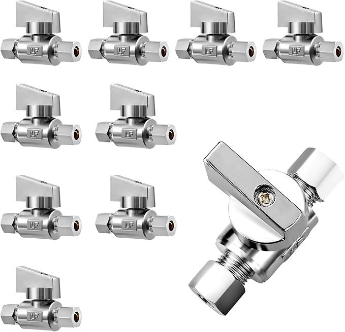 10 Pack Premium Brass 1/4" Compression x 1/4" Compression Angle Valve Quarter Turn Water Straight Angle Valve