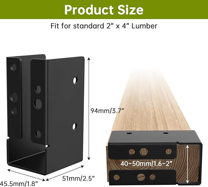 24Pcs Concealed Joist Hanger, 2" x 4"Outdoor Concealed-Flange Hanger, 2"x4" Outdoor Trim Concealed Flanges for 2"x4" Beam, Swing, Handrail, Fence
