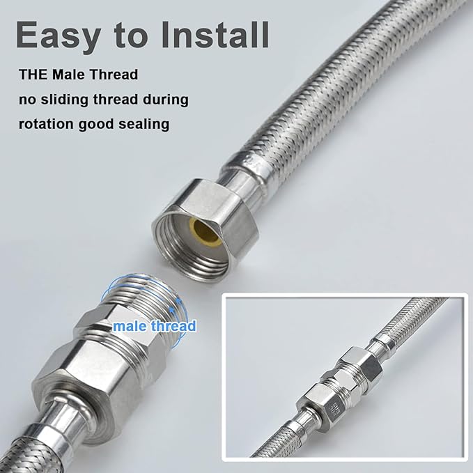 2Pcs 1/4" Male Hex Nipple Pipe Fittings, 304 Stainless Steel Threaded Adapter Fittings, 1/4-inch Male Equal Nipples Connectors, Male Straight Threaded Pipe Fitting