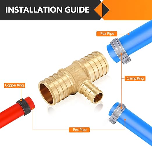 20-Pack HeSun PEX Fittings, 1"x1"x1/2" Pex Tee, Brass Crimp Fitting for ASTM F1807(PEX1807086-20)