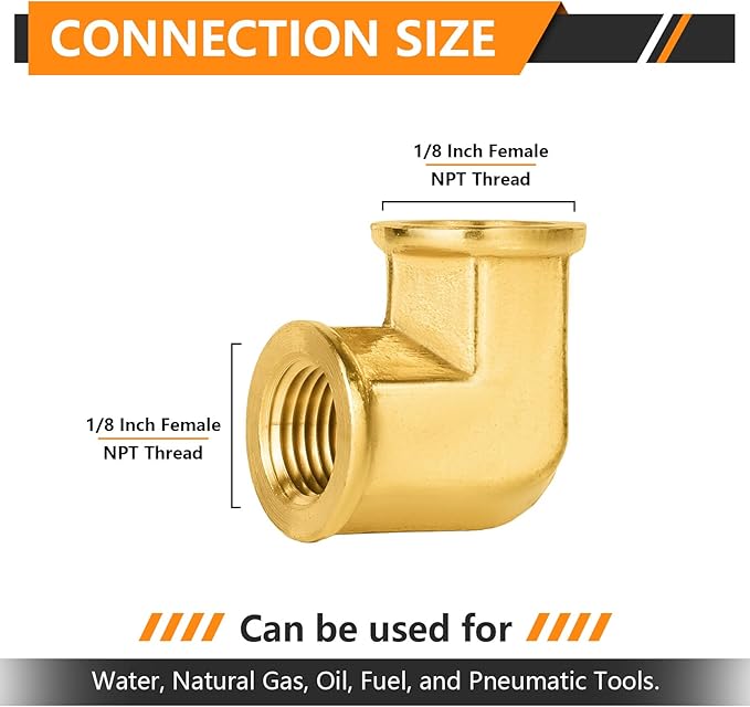 10-PCs HeSun Brass Pipe Fitting, 1/8" x 1/8" NPT Female 90-Degree Barstock Street Elbow
