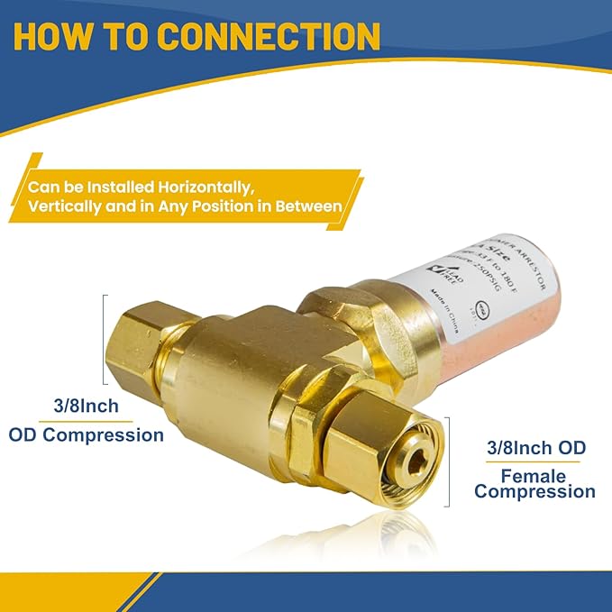 Water Hammer Arrestor,3/8" OD Comp. X 3/8" OD Tee Copper Water Arrestor,for Dishwasher Connection(1PACK,Copper Arrestor)(HAMMER012)