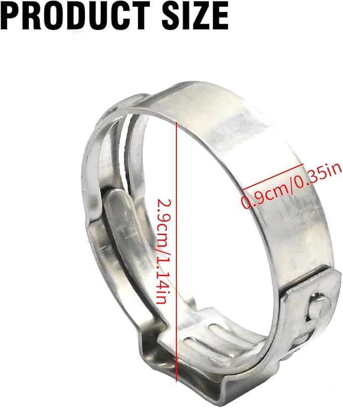 EATAKWARD 3/4 Inch PEX Cinch Clamps Rings, 100 Pack Single Ear Hose Clamps, 304 Stainless Steel Clamps Pinch Ring for PEX Tubing Fittings Connection