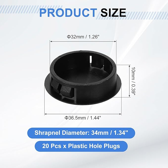 uxcell 20Pcs Plastic Hole Plugs, 32mm(1-1/4") Flush Type Panel Plugs, Round Snap Knockout Locking Plugs for Furniture Insert End Caps Panels, Black