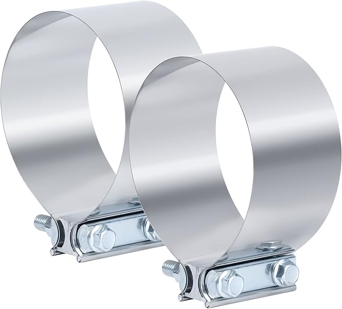 3.5 Inch Exhaust Clamp,3 1/2 In Butt Joint Exhaust Muffler Pipe Band Clamp Sleeve Coupler Stainless Steel(2PCS)