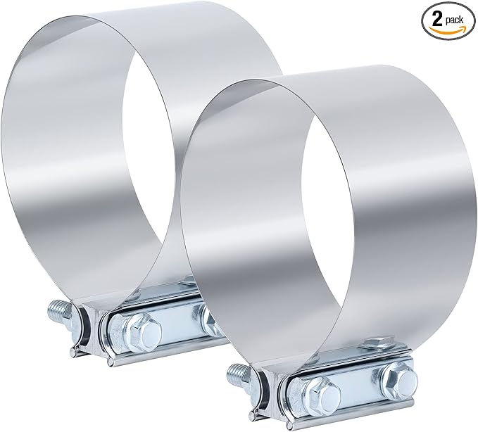 4 Inch Exhaust Clamp,Butt Joint Exhaust Muffler Pipe Band Clamp Sleeve Coupler Stainless Steel(2PCS)